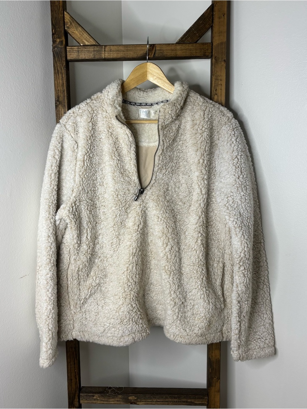 Time and Tru Cozy Ivory Sherpa Quarter-Zip Jacket Size XL